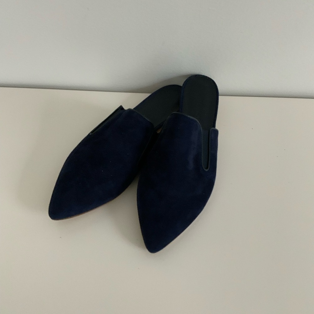 Jenni Kanye blue suede mules